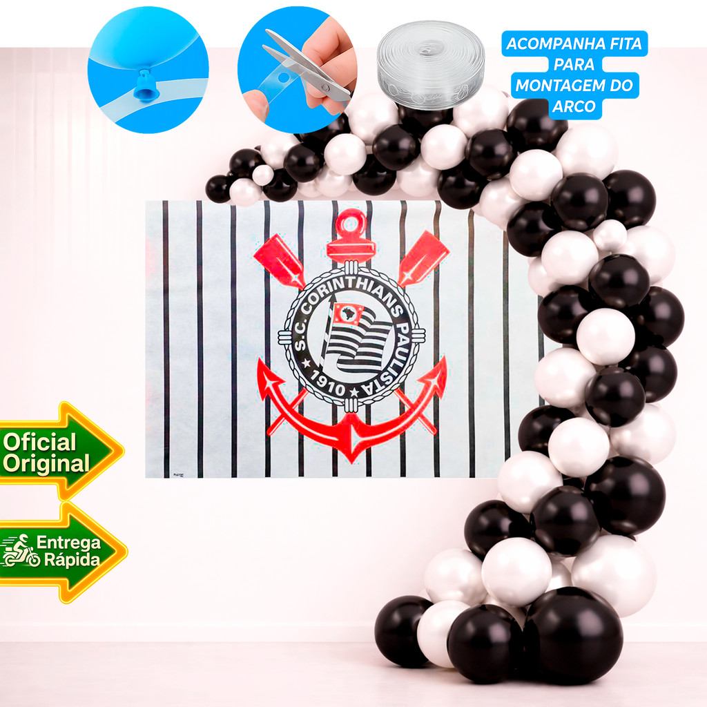 Kit festa Corinthians Decoração Aniversário Painel+100 balão