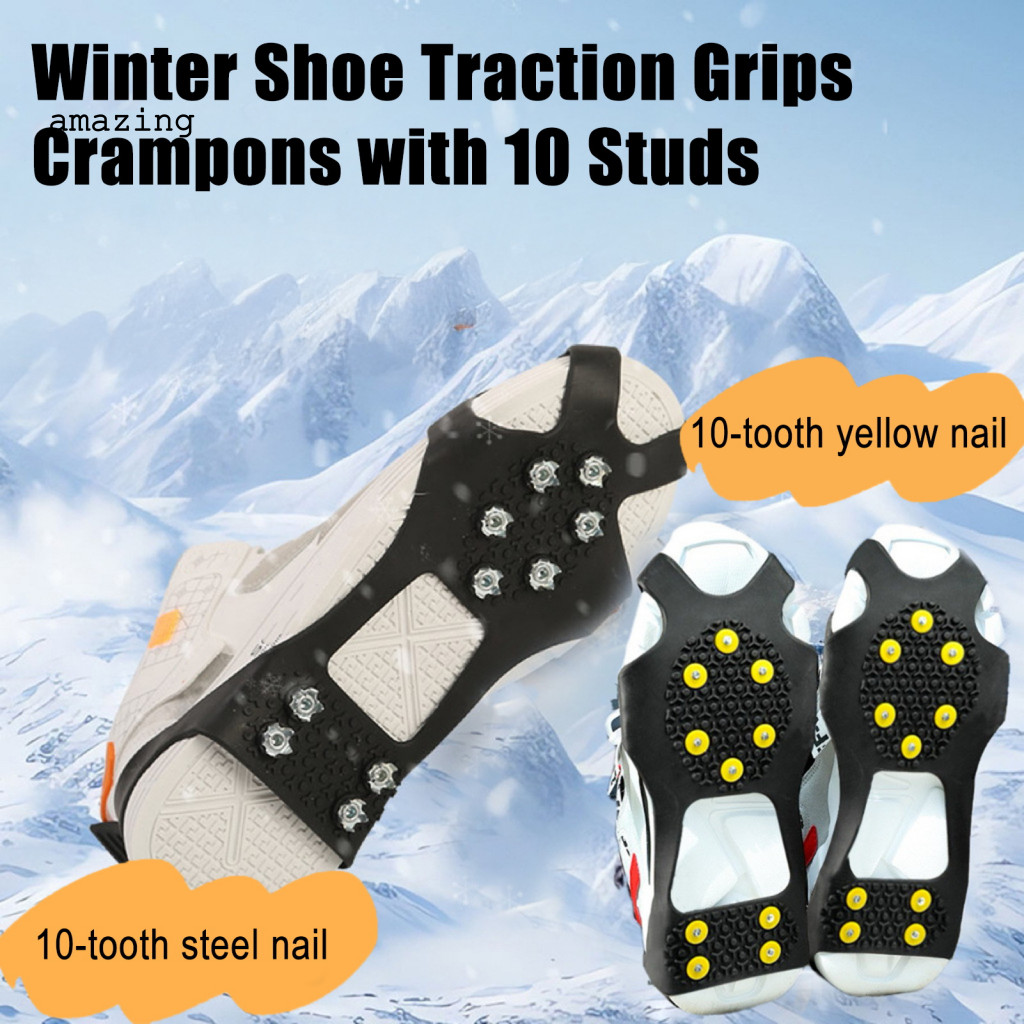 Alloy Spike Shoe Grips Winter Traction 1 Pair Ice Cleats Crampons with 10 Studs for Men Women – Non-slip Outdoor Snow 