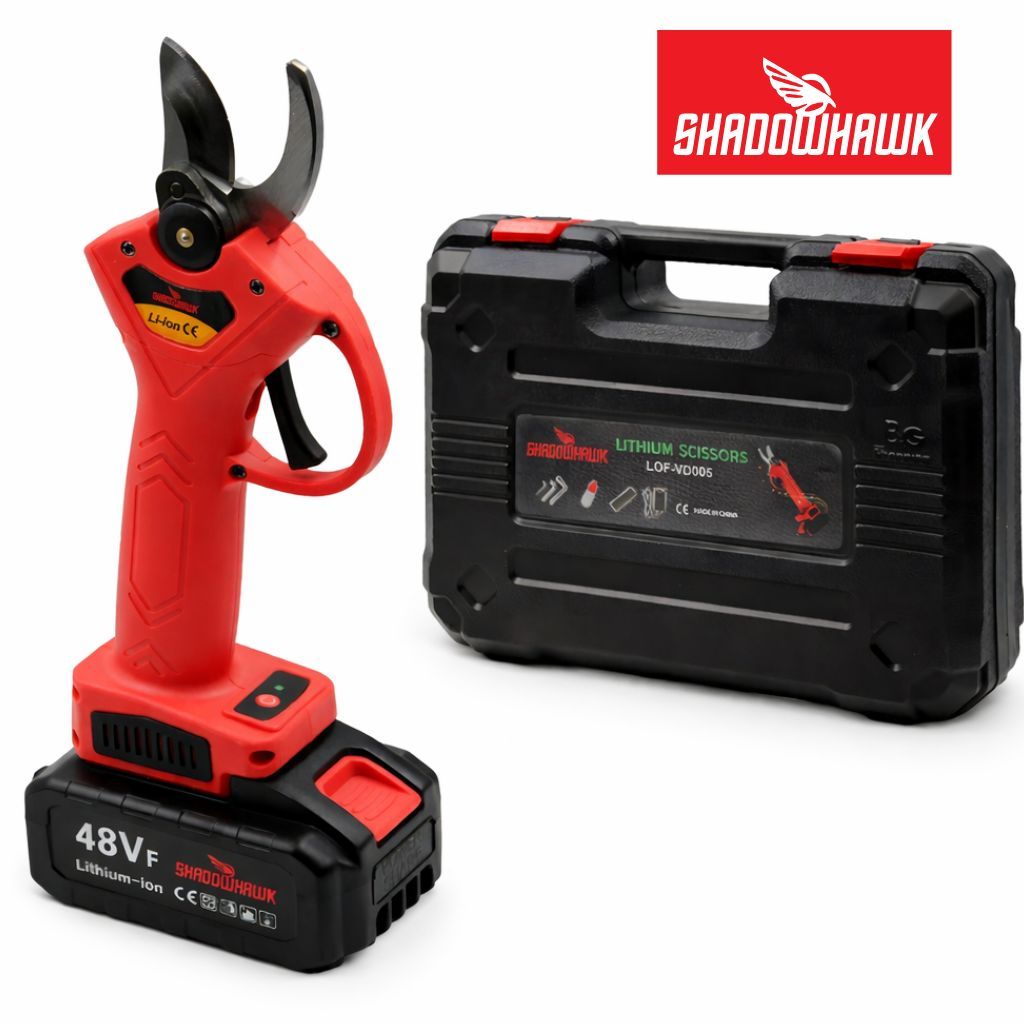 Tesoura Poda Elétrica SHADOWHAWK 48V 2 Baterias 10000mAh Corte 32mm Profissional Lâmina Aço Brushless