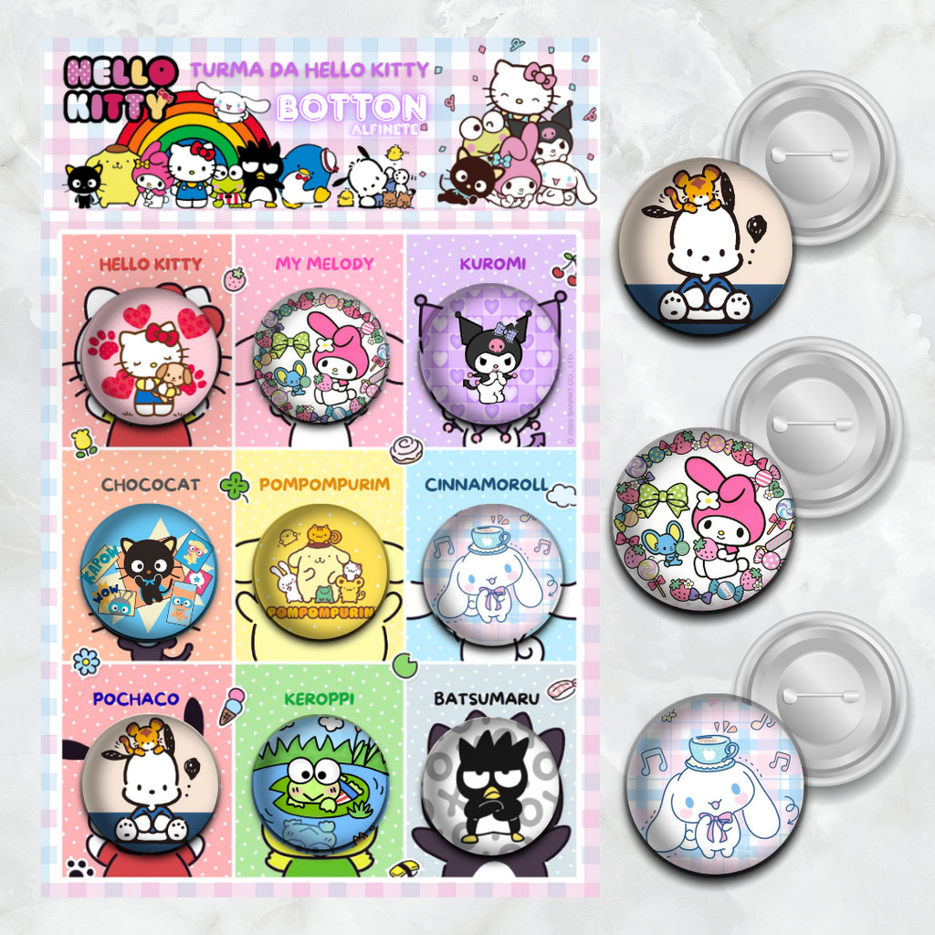 9 BOTTONS HELLO KITTY DE 3,5mm CARTELA DECORADA