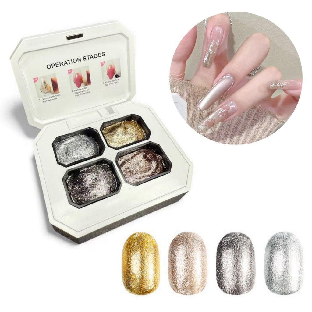 Gel Paint Unha 4 Cores Glitter Flash Reflexivo Gel Platinum Nail Design v