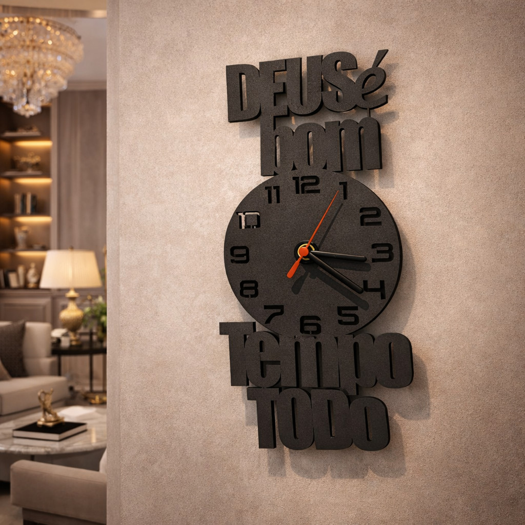 Detalhes do Relógio de Parede Decorativo Frase Deus é Bom Tempo Todo MDF