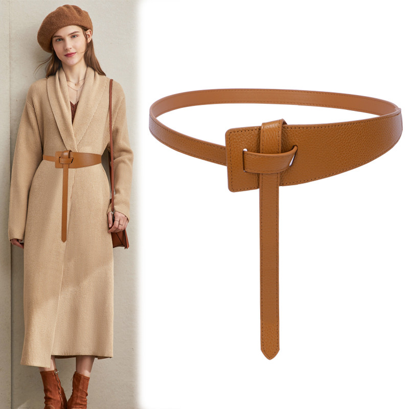 Cinto largo de couro genuíno feminino atado suéter decorativo com vestido cintura estreita moda casaco cinto exterior jo