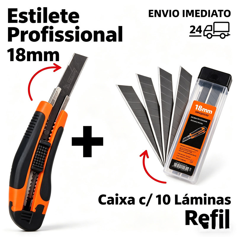 Estilete Antiderrapante Reforçado Lâmina 18mm Com Trava de Segurança em Oferta na Shopee
