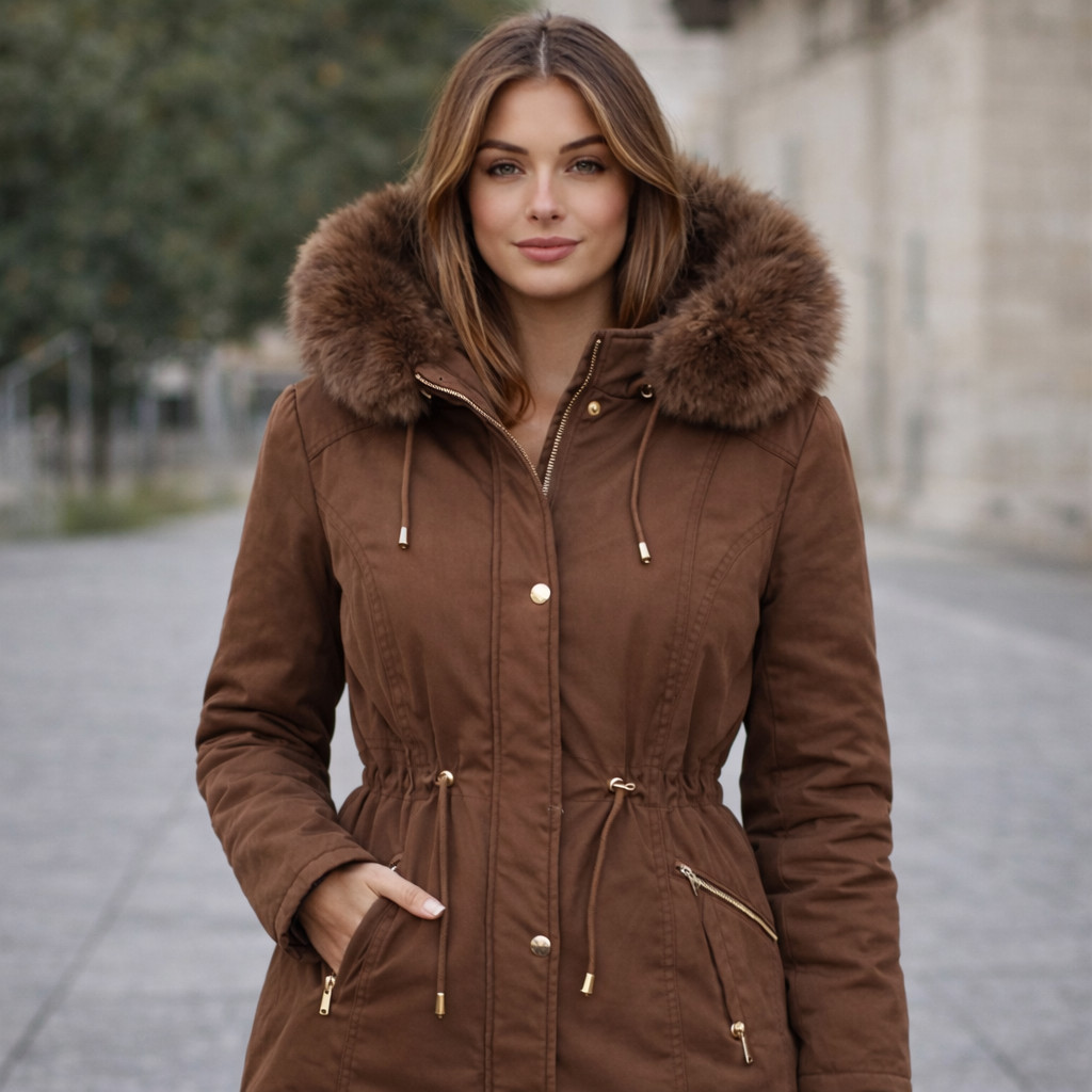 Jaqueta Sarja Parka Feminina Outono Inverno Blusa De Frio Com Bolsos E Capuz Moda Feminina Tendência