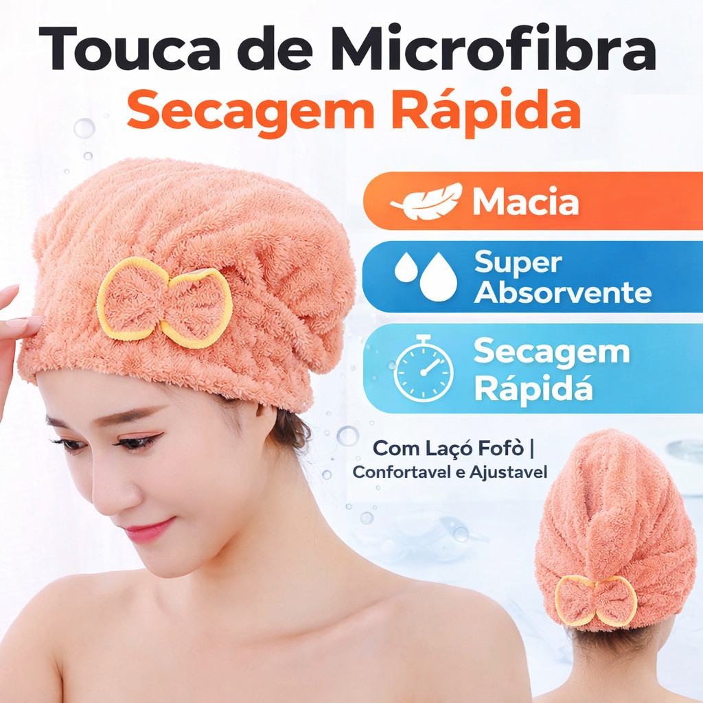 Kit 3/5/10 Touca de Microfibra para Cabelo | Secagem Rápida, Super Absorvente, Macia e Confortável com Laço Fofo