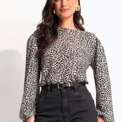 Blusa Pincelado Abstrato Em Malha Plissada Quintess