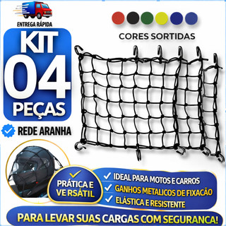 Jogo Rede Aranha Capacete e Carga 30x30cm Motos Bagageiro Rede elástica Com 6 ganchos de Elástico