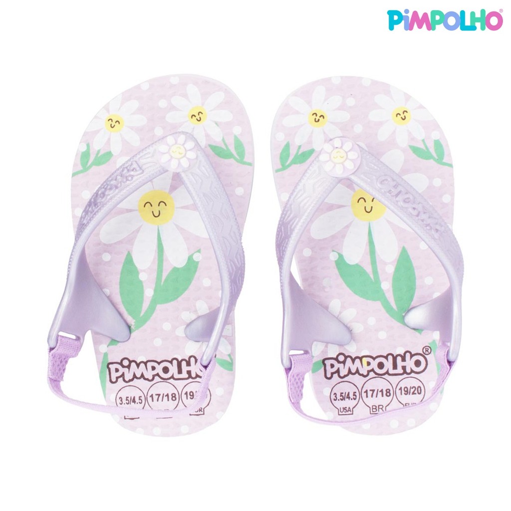 Chinelo Sandália Pimpolho Praiana Bebê Infantil com Elástico Menina Flor Tamanho 17 18 19 20 21 22 23 Lilás