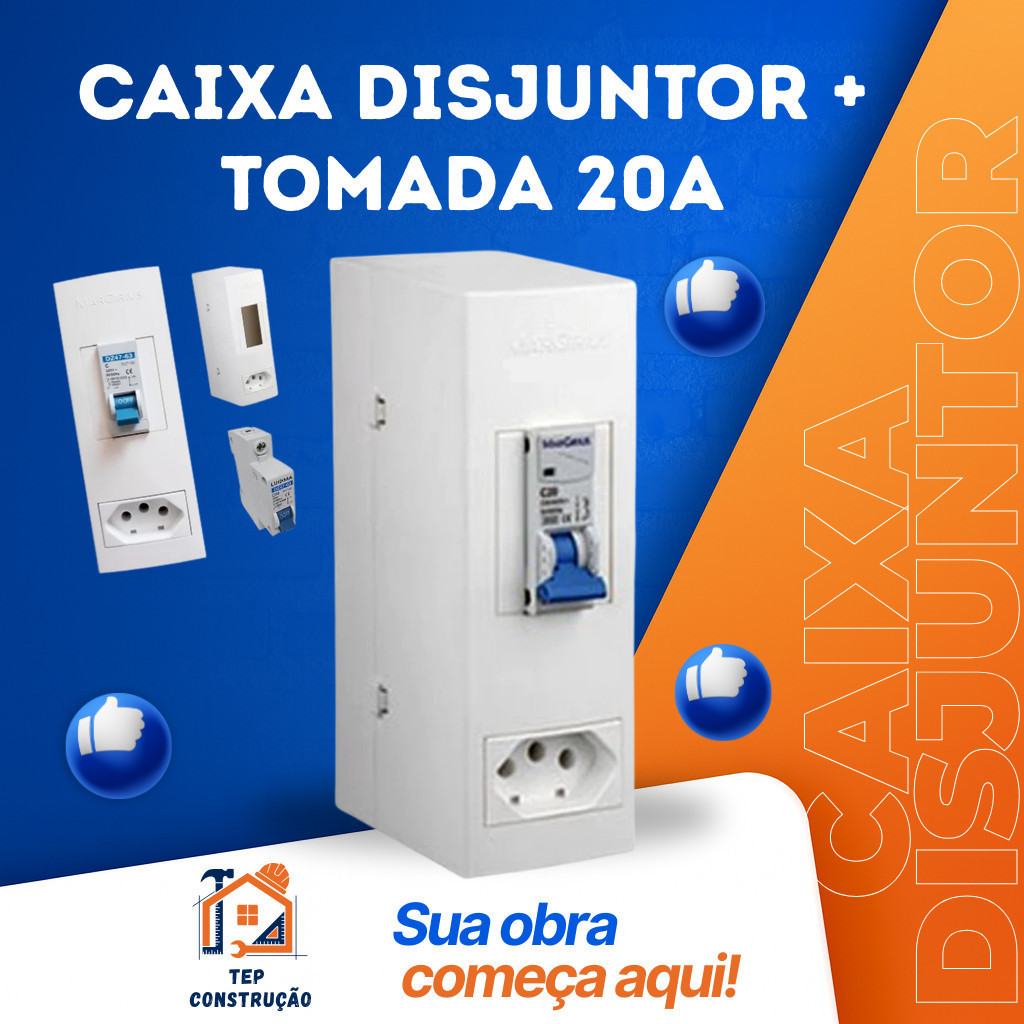 Caixa com disjuntor + Tomada 20A para Ar-condicionado - Proteção e Segurança P/ Eletrônico