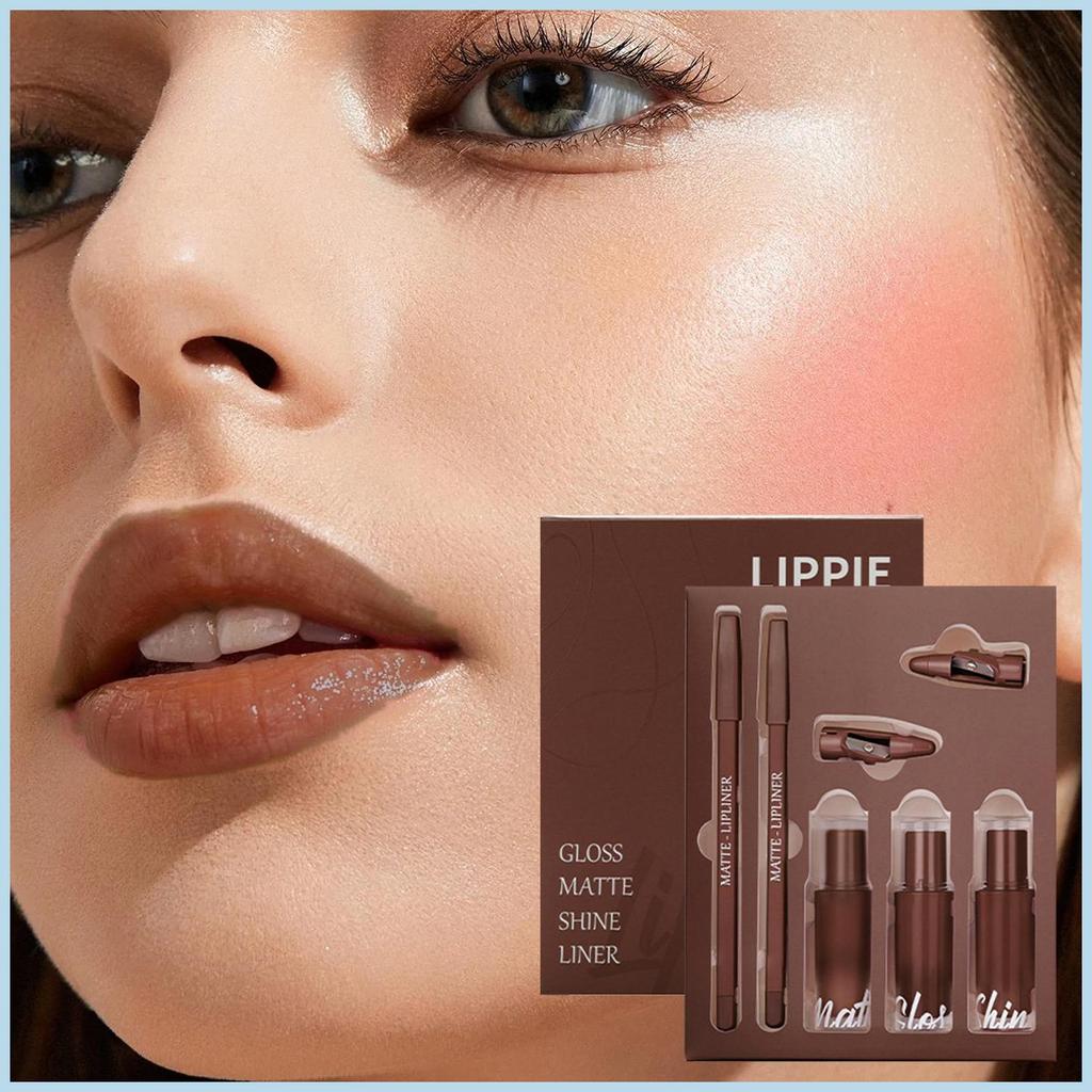 Conjunto De Brilho Labial E Forro , Lápis À Prova D'água , Batom Líquido Para Mulheres , Meninas , Compras , Viagens , N