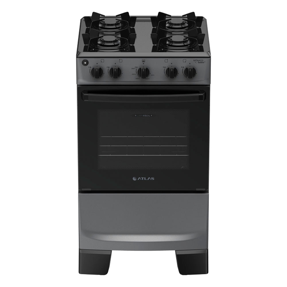 Fogão 4 Bocas à Gás Atlas Mônaco Lustro Acendimento Automático e Mesa Esmaltada Titanium Bivolt