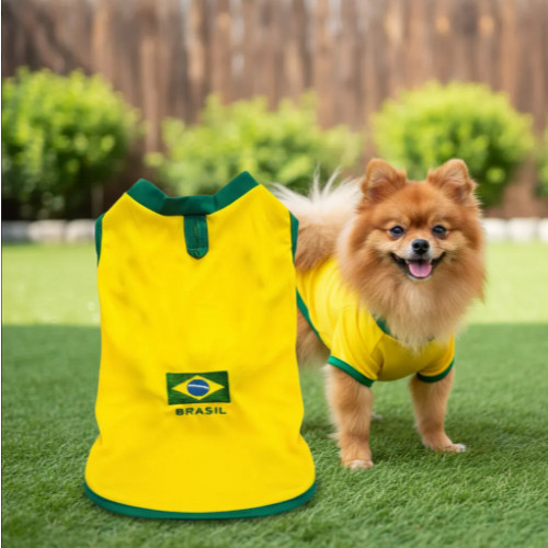 Roupa Pet Da Seleção Brasileira Copa Do Mundo 2026 Gato Cachorro Roupinha Personalizada  do Brasil