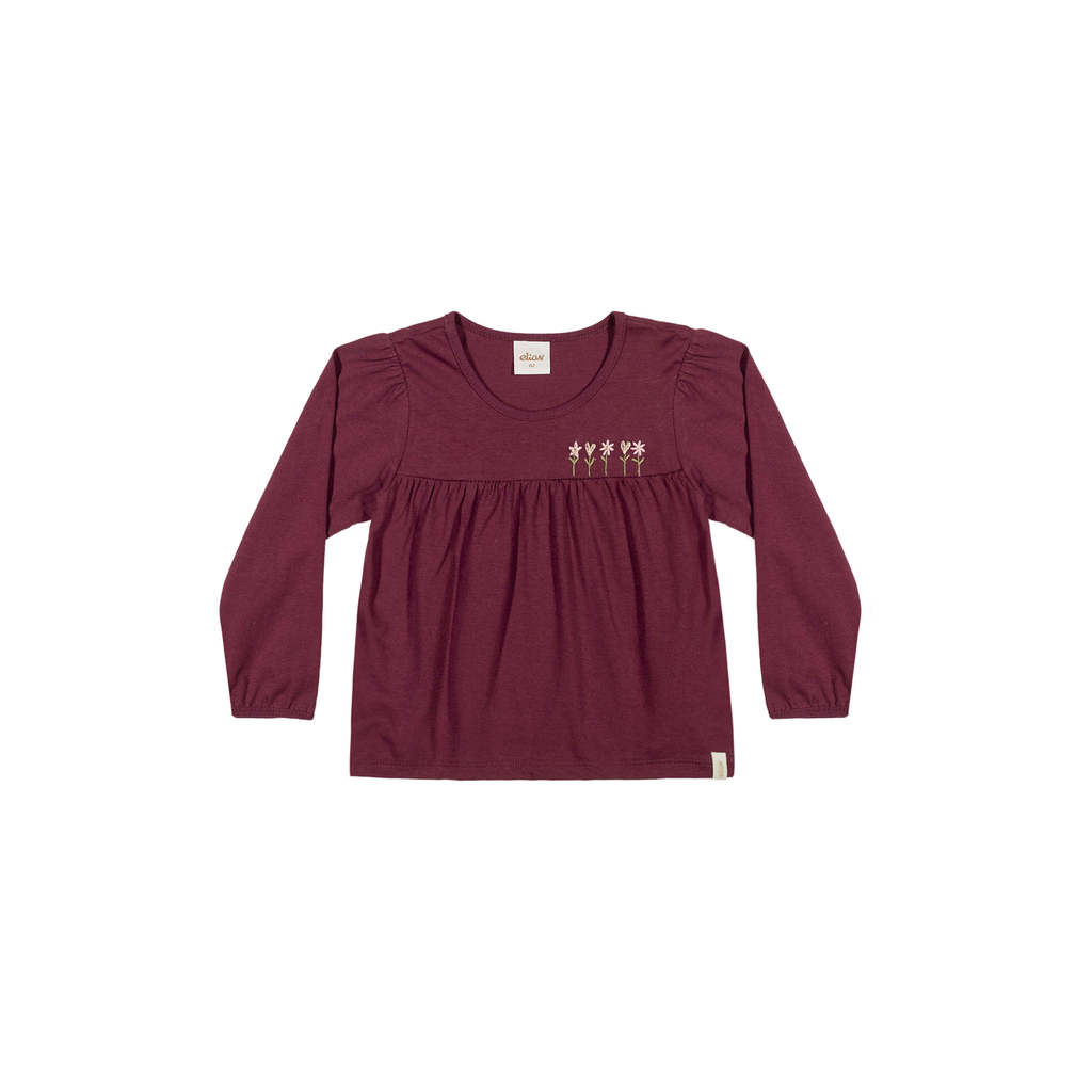 Blusa Longa Infantil Menina Bordada Floral Elian Vermelho em Oferta na Shopee