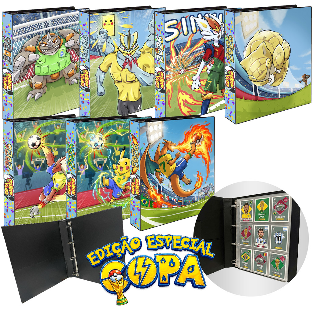 Fichário Álbum Pasta Pokémon Capa Dura P/ Figurinhas Copa do Mundo 2026 - Cards Cartas Pokémon TCG