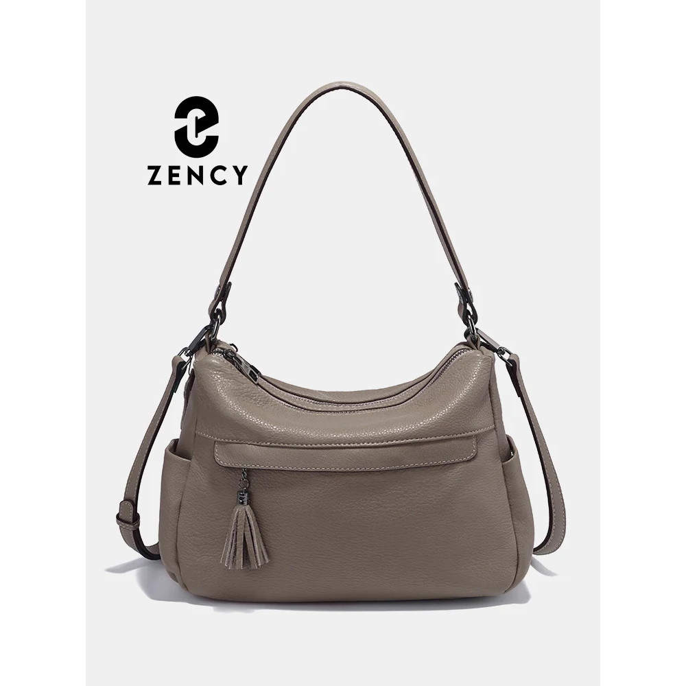 Bolsa Zency Bege 100% Couro Genuíno, Bolsa de Ombro Macia Estilo Hobo, Bolsas Femininas Tendência 2023, Bolsa Transversa