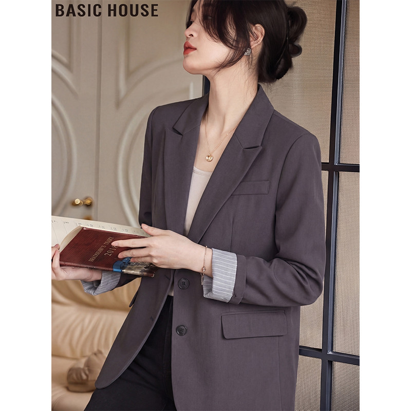 Casa básica/casa básica bom terno cinza jaqueta High-End sentimento elegante Commuter terno profissional feminino verão