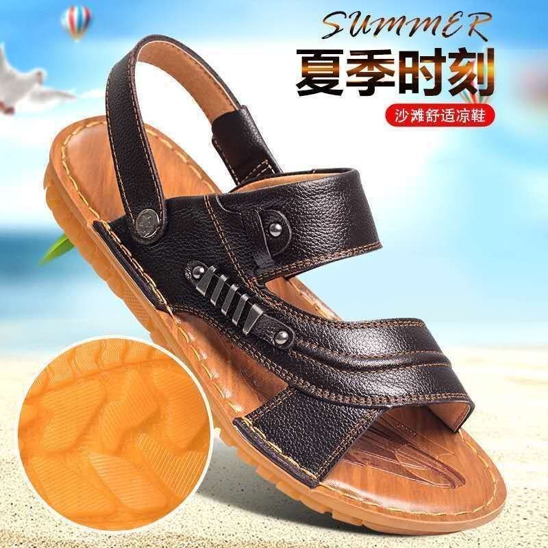 F primeira camada de couro sapatos de praia masculinos casuais sandálias ao ar livre antiderrapante versão coreana sandá