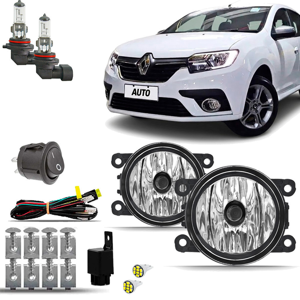 Kit Farol Milha Neblina Auxiliar Farolete Cibie Completo Renault Sandero 2020 2021 2022