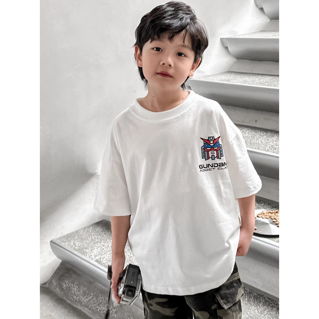 Camiseta de manga curta para meninos 2024 Roupas infantis de algodão puro estilo ocidental Roupas de verão para crianças