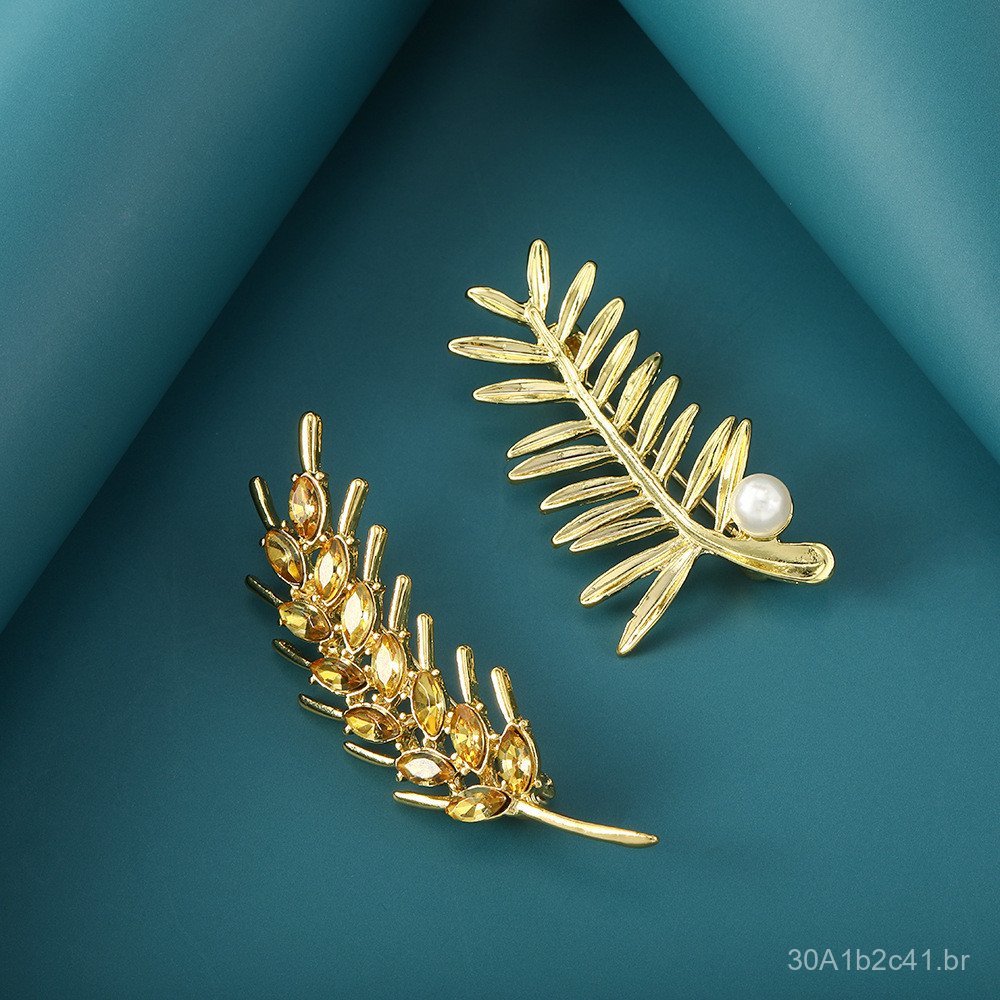 Broche de luxo leve em cristal dourado com design de espiga de trigo, broche de liga de trigo com strass, acessório de a
