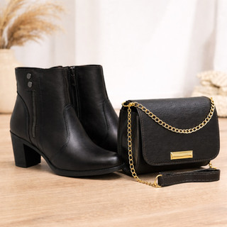 Bota Botinha Feminina Inverno Cano Curto Com Ziper + Bolsa Festa