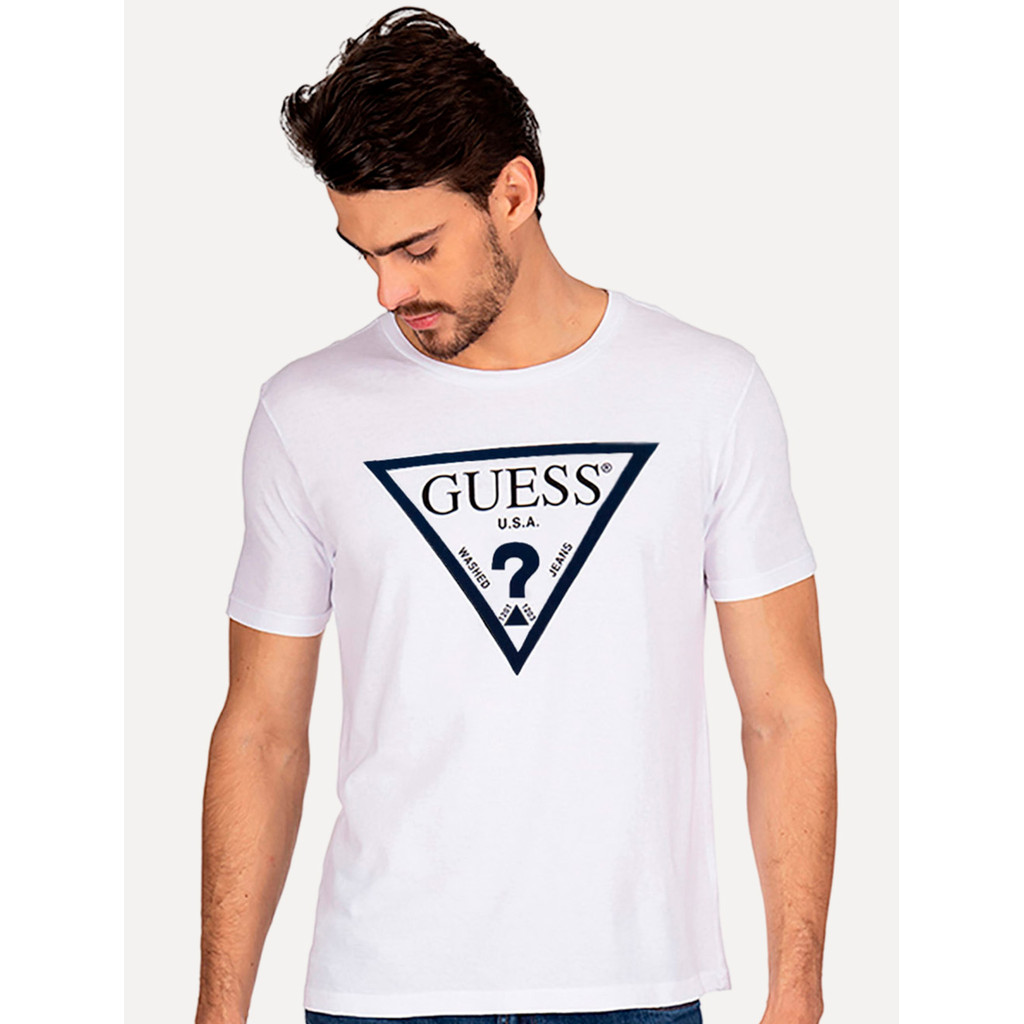 Camiseta Guess Original Masculina Classic Navy Logo Print Branca