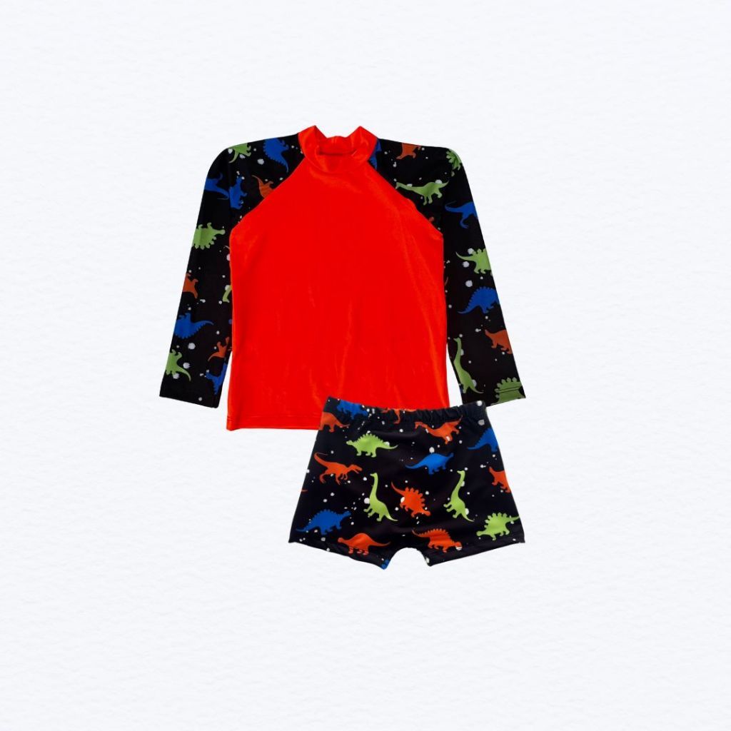 Conjunto Infantil Juvenil Moda Praia Menino Camisa Manga Longa e Sunga com Proteção UV50+ — imagem 2 de 2