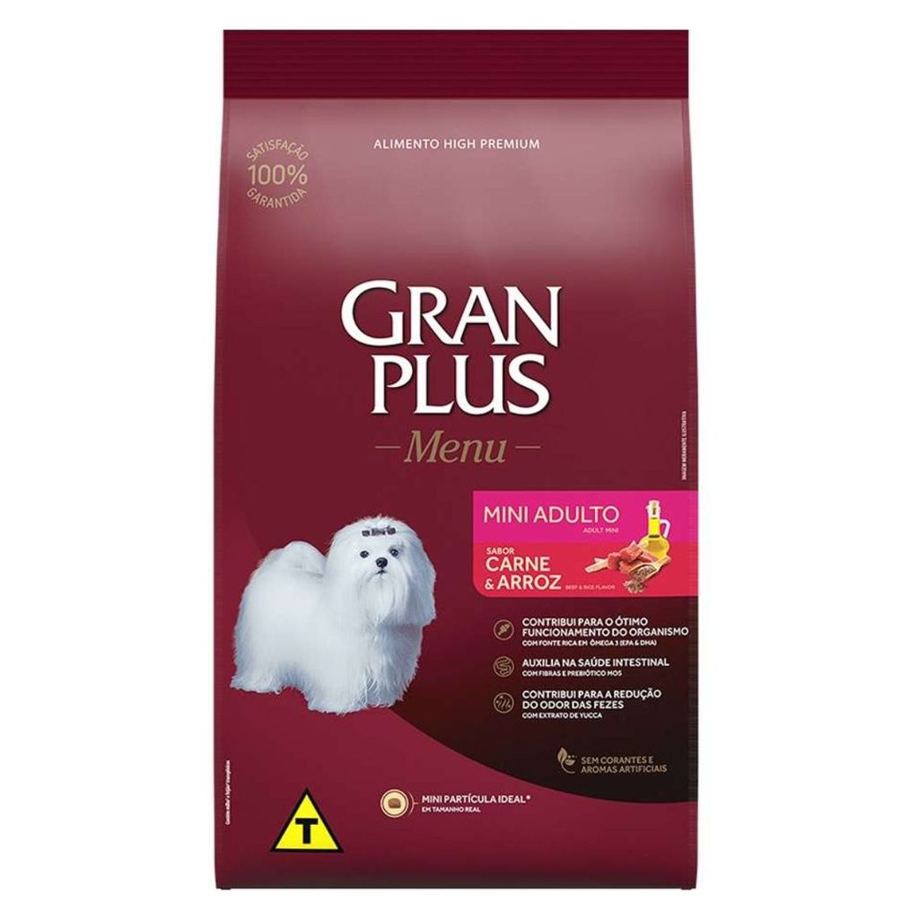 Ração GranPlus Cães Adultos Mini Carne e Arroz 15kg Premium