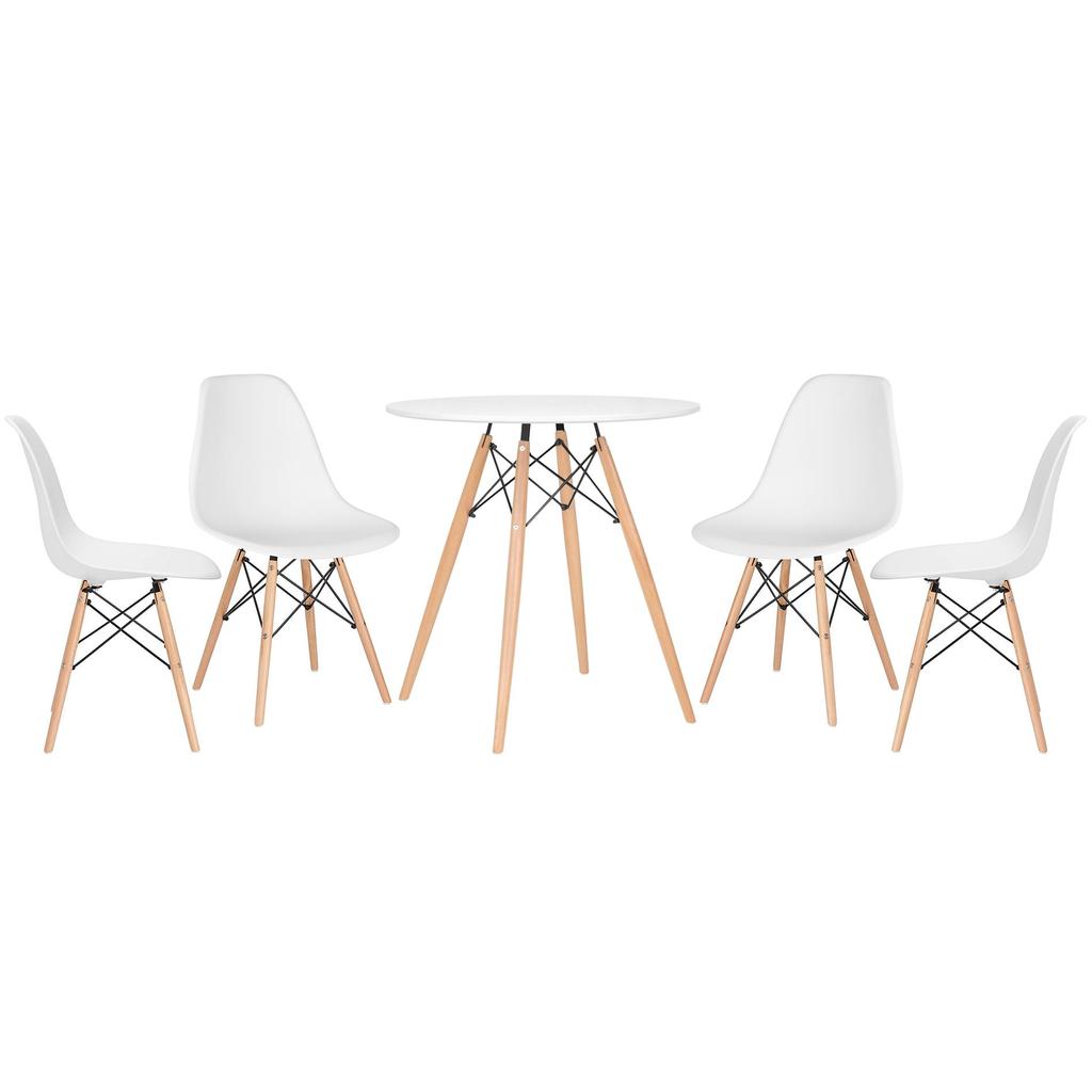 Kit Mesa Laráz Redonda Eames + 4 Cadeiras Eames DSW Branco