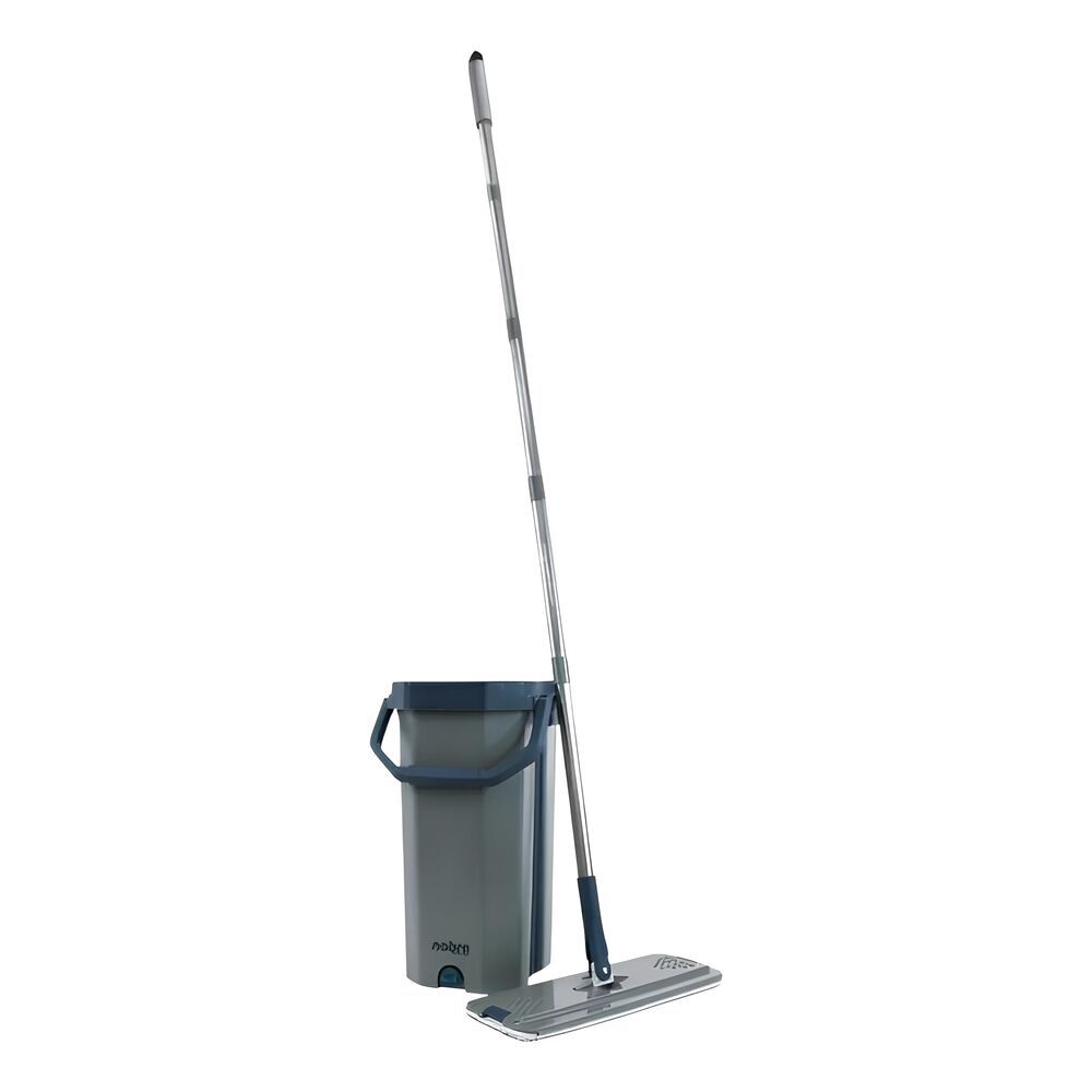 Mop Flat com Balde 10L Espremedor Microfibra Cabo Inox 360° Limpeza Prática Nobre