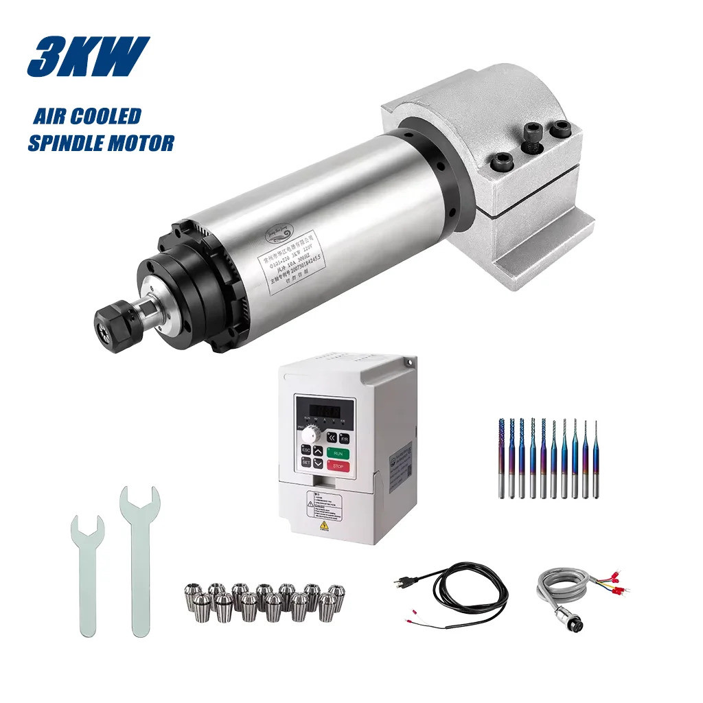 Alta Qualidade Zhong Hua Jiang 3KW ER20 100mm 4 Rolamentos 220V/380V Kit De Motor De Eixo CNC Refrigerado A Ar 10000-180