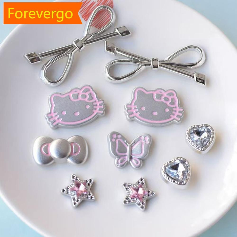forevergo 10 Pçs/Set Bonito Gato Prateado E Arco DIY Acessórios Resina Fivela Destacável Sapatos De Jardim Presente
