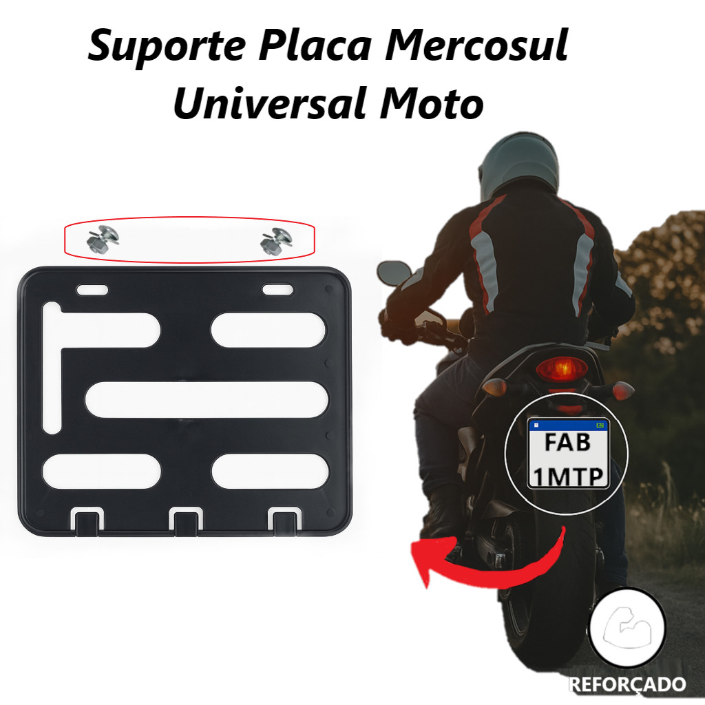 Suporte Moldura Protetor de Placa Moto Universal Mercosul Kit Instalação Parafusos e Porca Reforçado em Oferta na Shopee