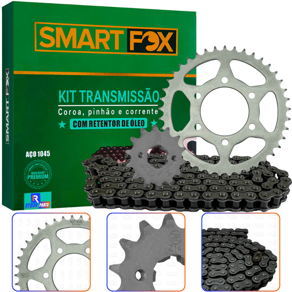 KIT RELAÇÃO TRANSMISSÃO XTZ CROSSER 150 2014 A 2025 COM RETENTOR