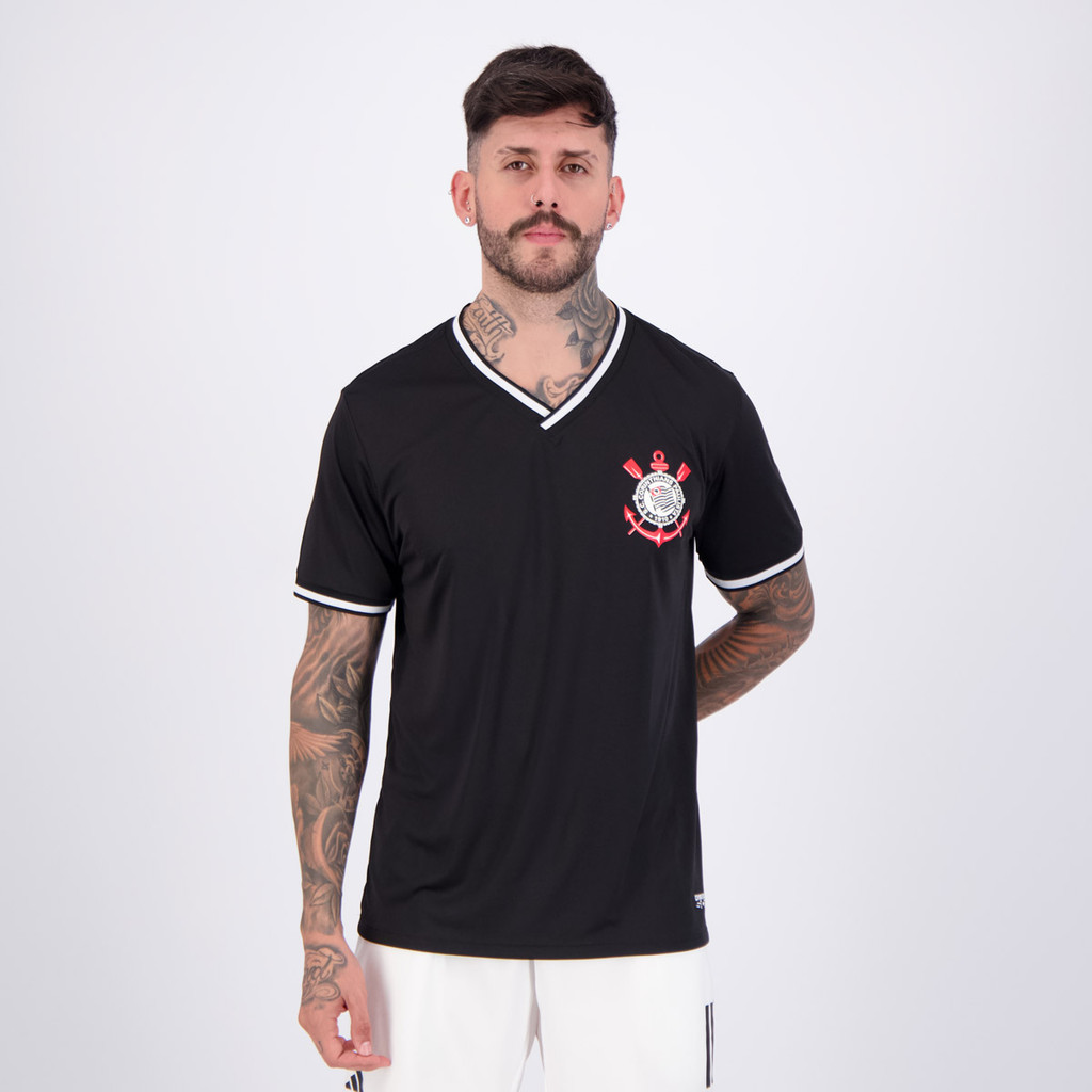 Camisa Corinthians Fitness Escudo Preta e Branca em Oferta na Shopee