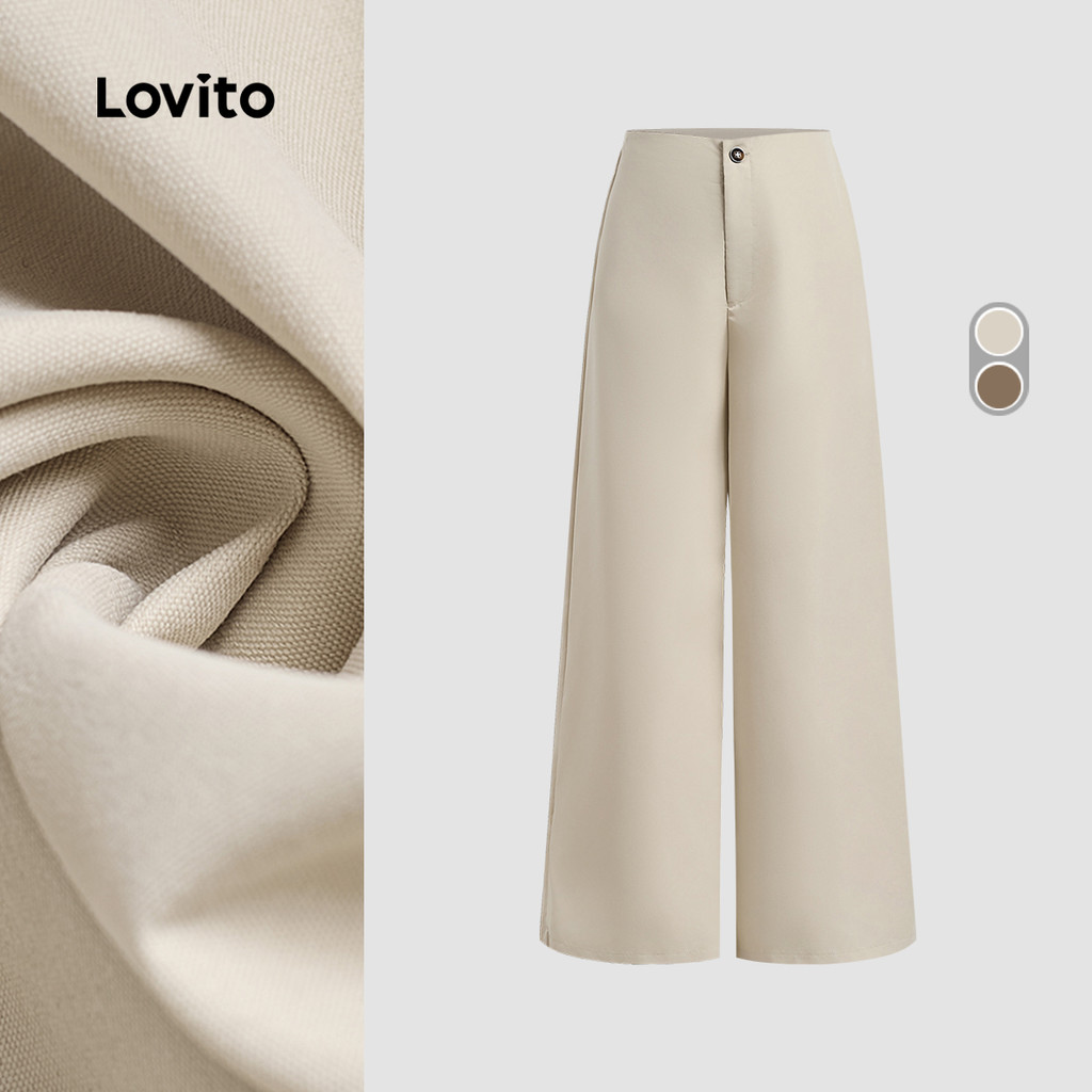 Lovito Calça Casual Lisa Com Botões, Calça De Verão/primavera Para Mulheres L132ED052 em Oferta na Shopee