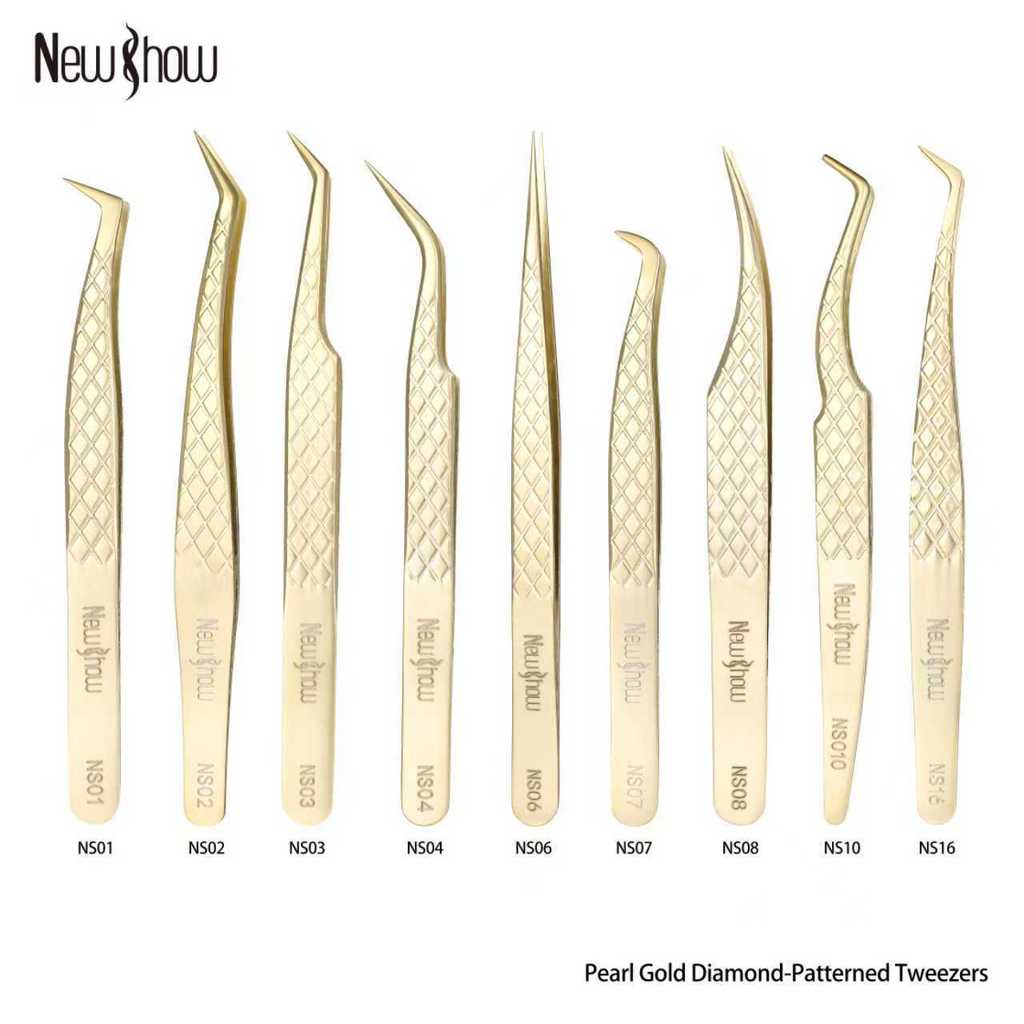 New Show Pinça Curva Curvada Reta Extensao De Cilios/Padrão Diamante Dourado-Alta Precisão em Oferta na Shopee