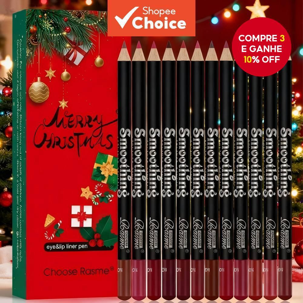 Lápis de contorno labial à prova d'água de Natal, vermelho, fosco, longa duração, não gruda no copo. em Oferta na Shopee
