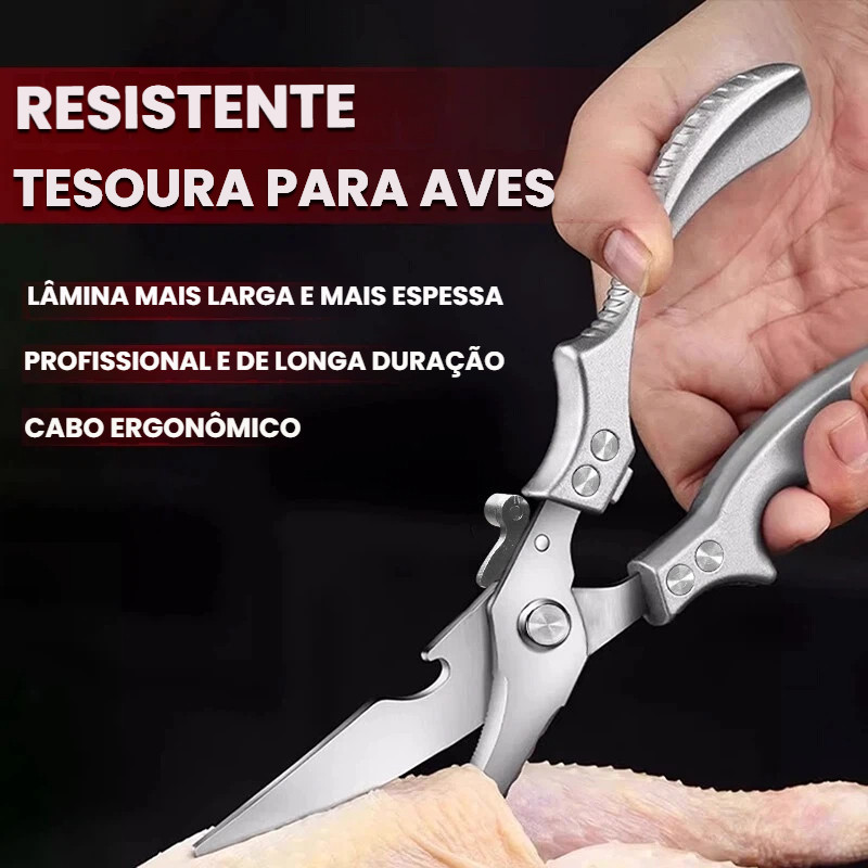 Tesoura de Cozinha Reno em Aço Inox – Corta Osso de Frango e Peixe, Multifuncional com Trava de Segurança