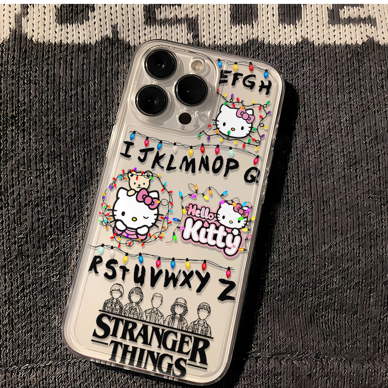 Capinha transparente hello kitty e stranger things para iPhone xr 11 12 pro 13 14 15 16 17 pro max 7 14 plus 16e