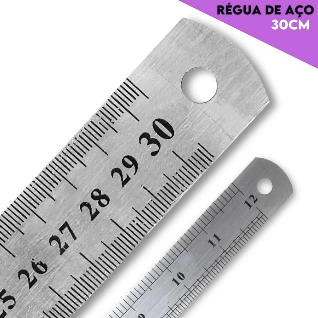 Regua de Aço Metal Inox Dupla Face - 30cm - Artesanato e Patchwork