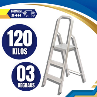 Escada 3 Degraus Alumínio Doméstica Dobrável Forte Reforçada em Oferta na Shopee