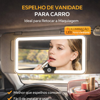 espelho de maquiagem para viseira solar de carro com 3 modos de luz led tela sensível ao …