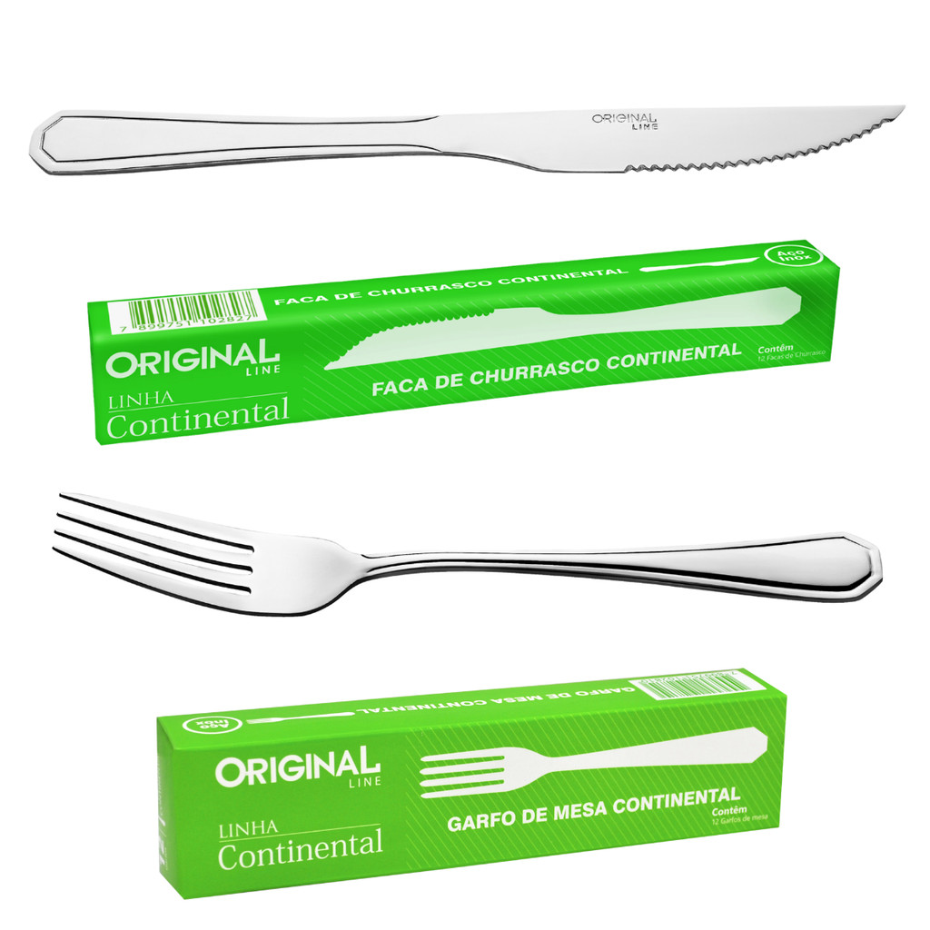Jogo Kit 144 Talheres Aço Inox Conjunto 72 Garfos Mesa + 72 Facas De Mesa Churrasco Com Ponta Restaurante Buffet Jantar