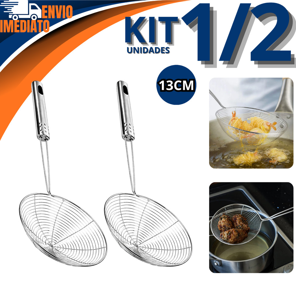 Kit 1 ou 2 Escumadeira Peneira Em Inox 13cm Para Frituras Ideal Para Cozinha Batata Pastel Utensilio Cozinha em Oferta na Shopee