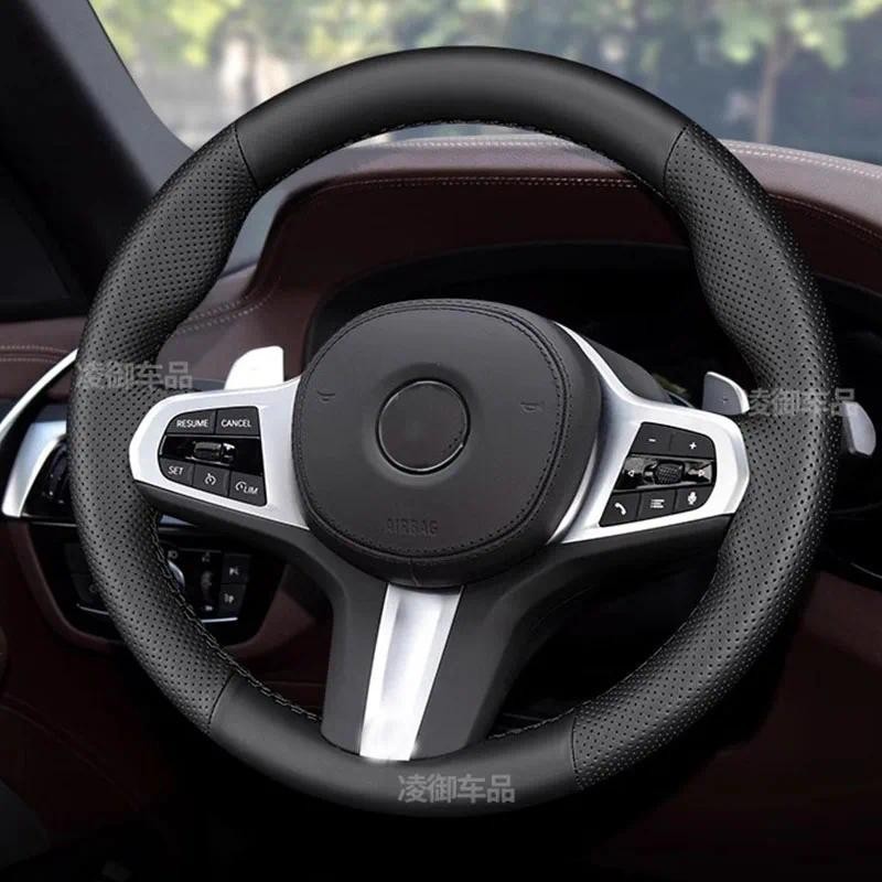 DIY Costurado À Mão Antiderrapante Couro Genuíno Capa De Volante Do Carro Para BMW M Sport G30 G31 G32 G20 G21 G14 G15 G