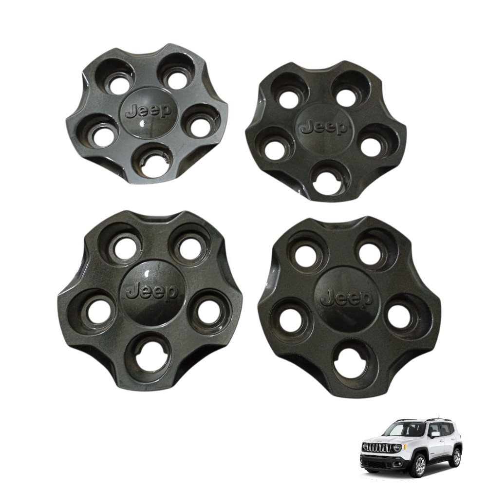 Calota Central Roda Ferro Jeep Renegade 2016 2017 2018 Kit Cinza