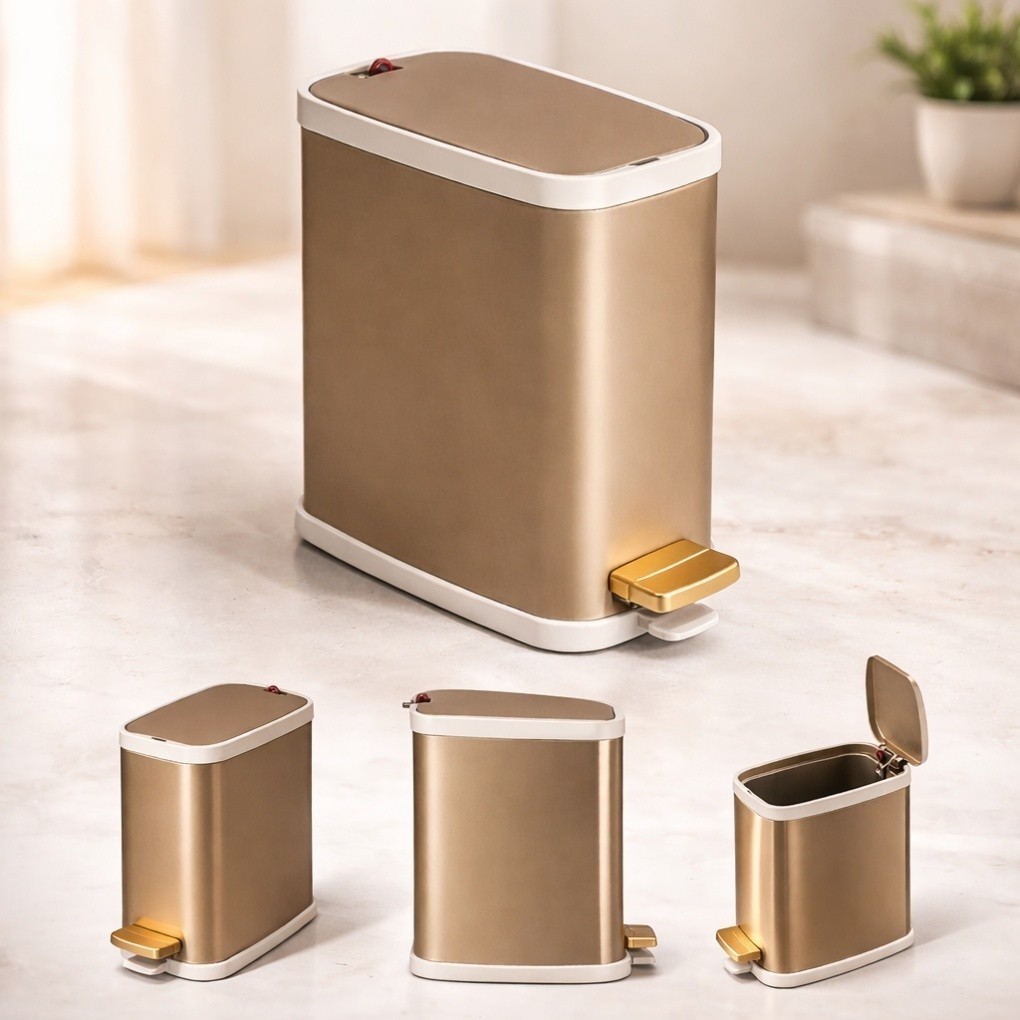Lixeira Inox 5L Premium com Pedal Suave – Modelo Fino Compacto, Tampa com Porta Sachê e Balde Interno Removível em Oferta na Shopee