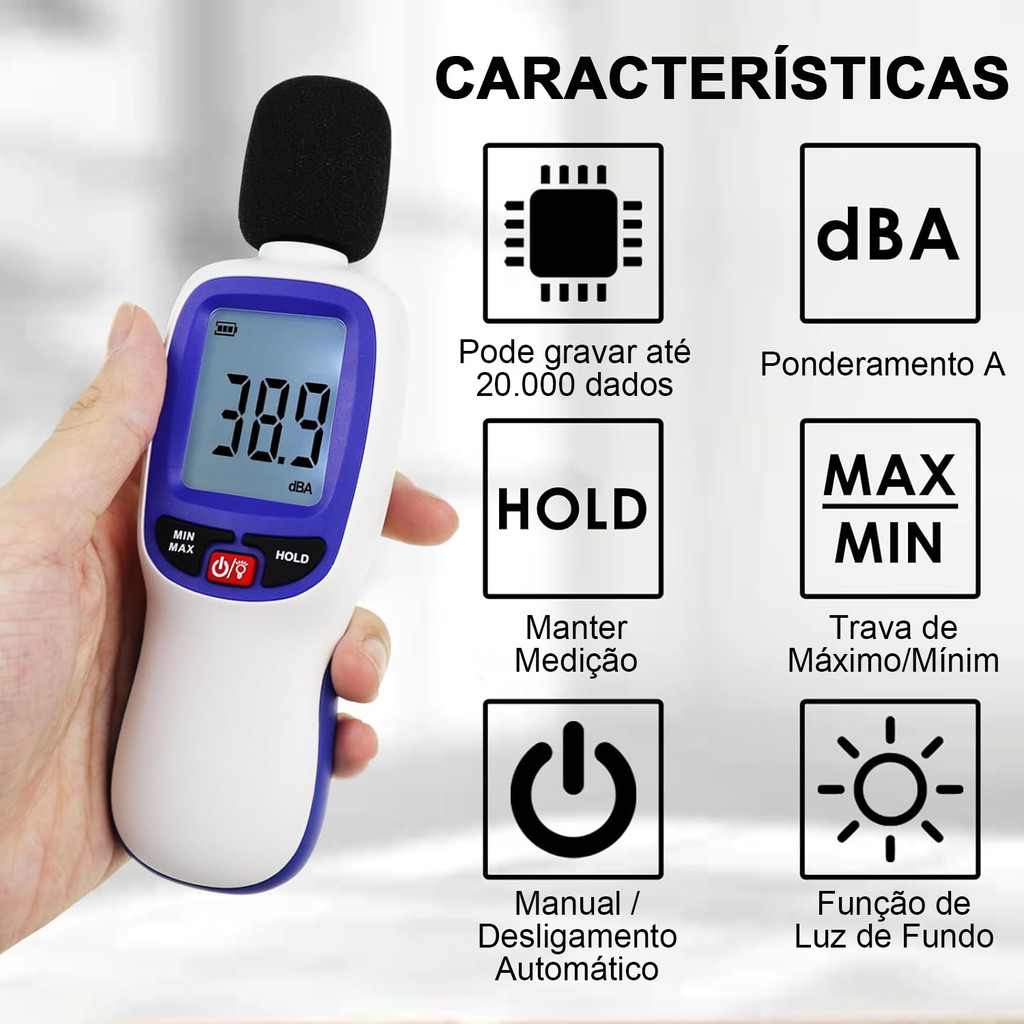 Medidor De Som Decibelímetro Digital Profissional GM1353 Teste De Som Automotivo E Eventos